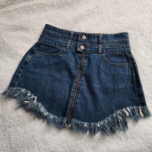 denim fringe mini skirt brand KanCan